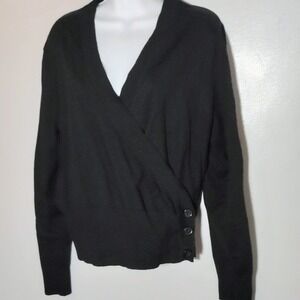 Madison Studio Black Wrap Knit Cardigan Sweater XL Silk Blend Button Detail vtg